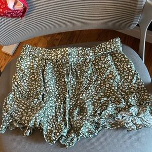 SHEIN Green Floral High Waist Shorts